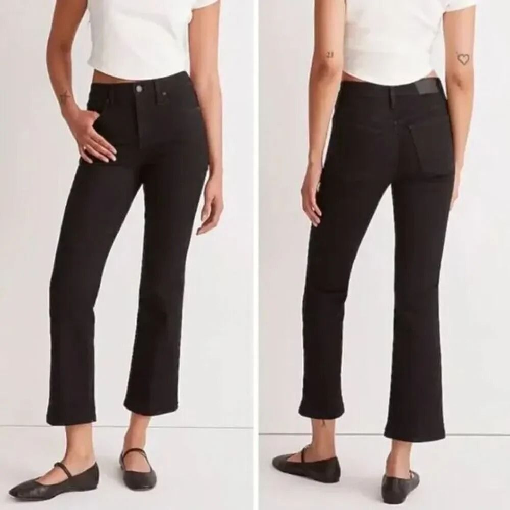 Madewell Mid Rise Kick Out Crop Jeans‎ in Black Rinse Wash Size 29